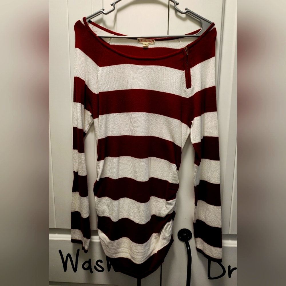 Maroon and White Stripped Fitted Dress